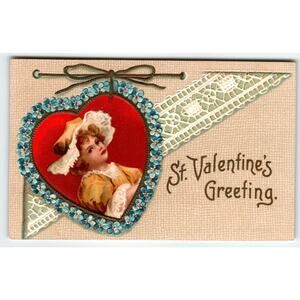Ellen Clapsaddle St. Valentine Greeting Little Girl Lace Heart Postcard Antique